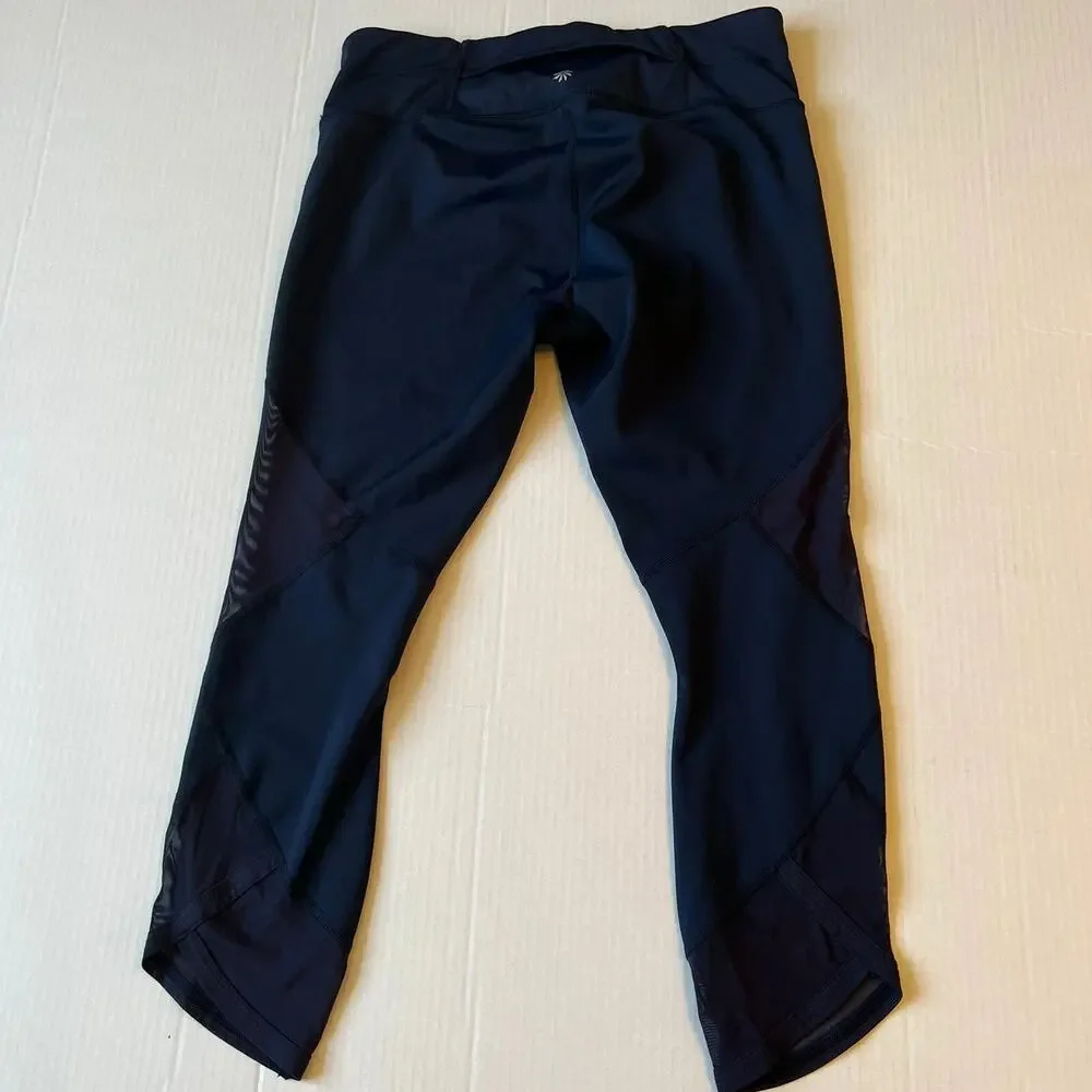 Athleta Sz M Capri Mesh Cropped Athletic Leggings Navy Blue Workout Running EUC